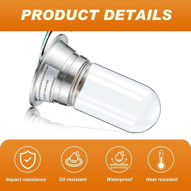 Tujoe 1 Pcs Restaurant Canopy Hood Light Fixture with Thermal and Shock Resistant Clear Coated Tempered Glass Globe - Image 3
